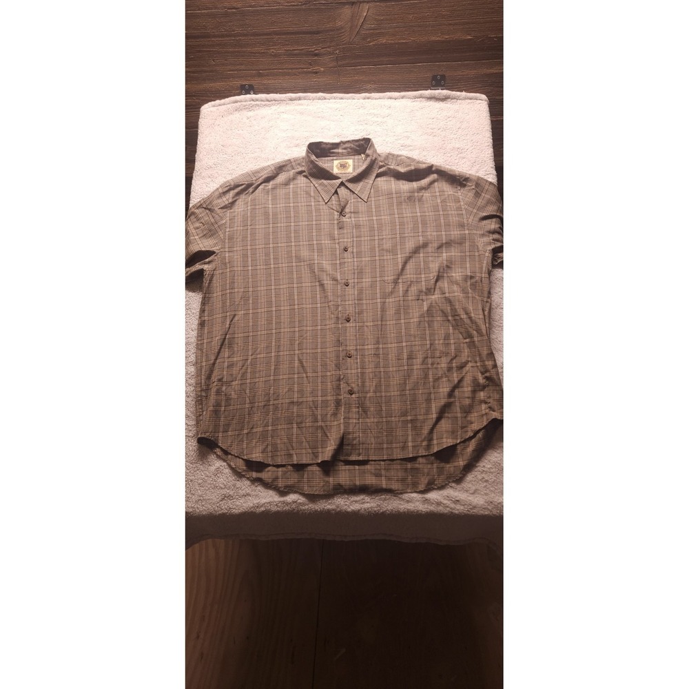 Pusser's West Indies Men's XXL Plaid Long‎ Sleeve Silk Cotton Shirt Brown Beige